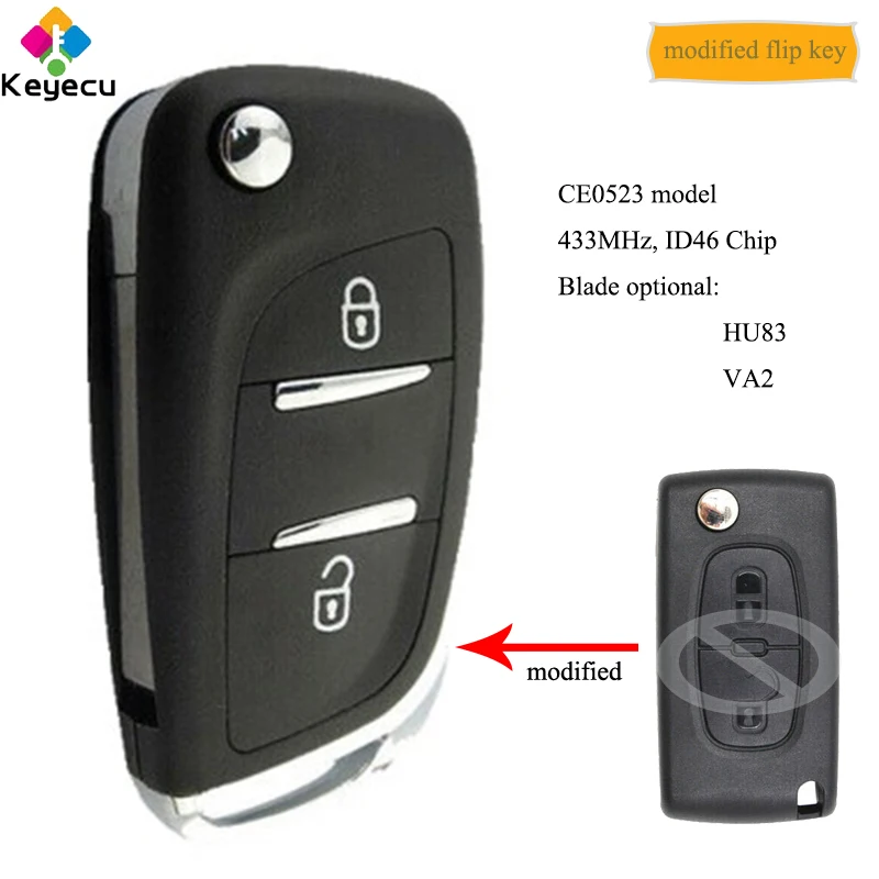 Модифицированный стильный Выкидной дистанционный ключ KEYECU с 2 кнопками 433 МГц для