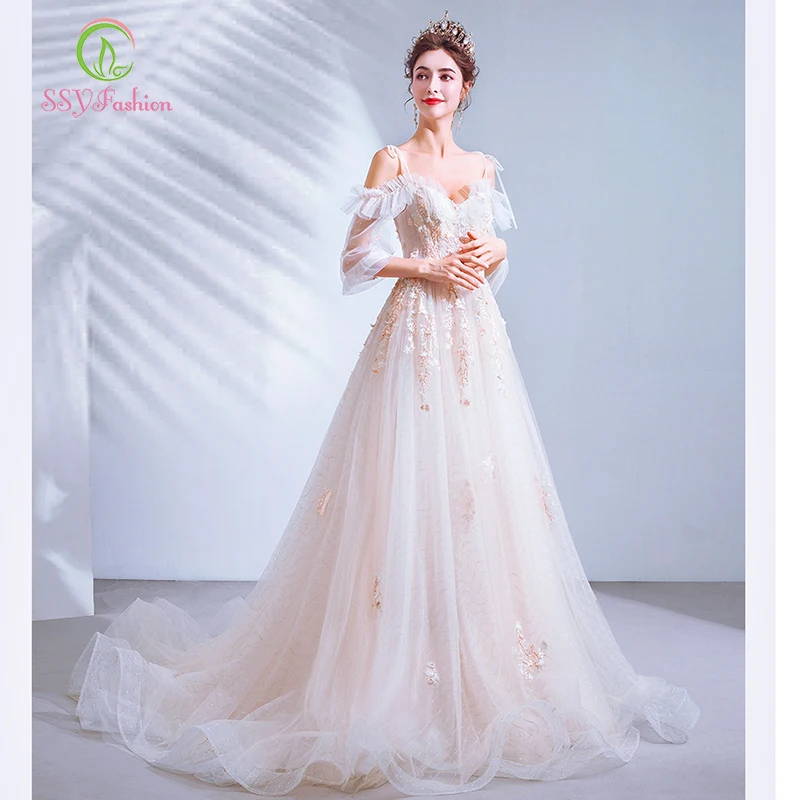 Женское вечернее платье со шлейфом SSYFashion романтичное принцессы с цветочным