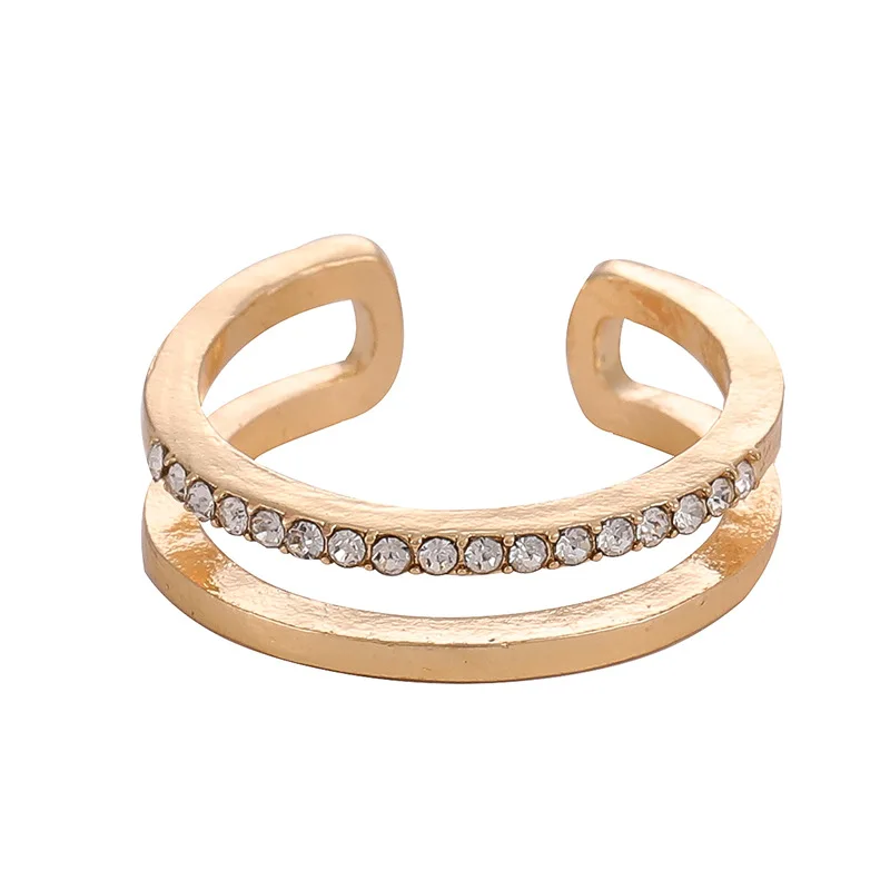 

2020 New Arrivals Gold Silver Color Open Rings Double Layer Rhinestone Rings For Girl Women Adjustable Rings Gift Jewelry