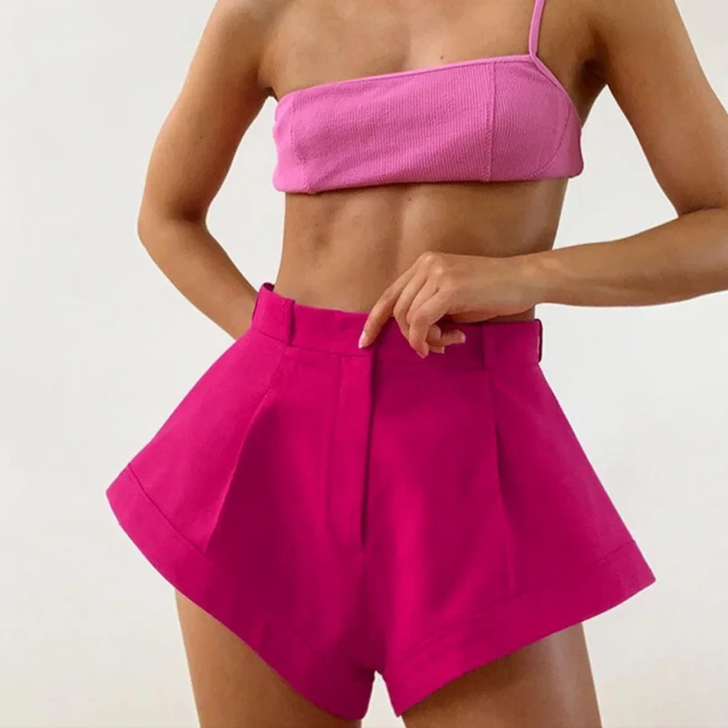 

Sexy High Wast Shorts Street Wear Summer Elegant Outfits Shorts Women Fashion New 2021 Female Loose Pink White Shorts Outfits