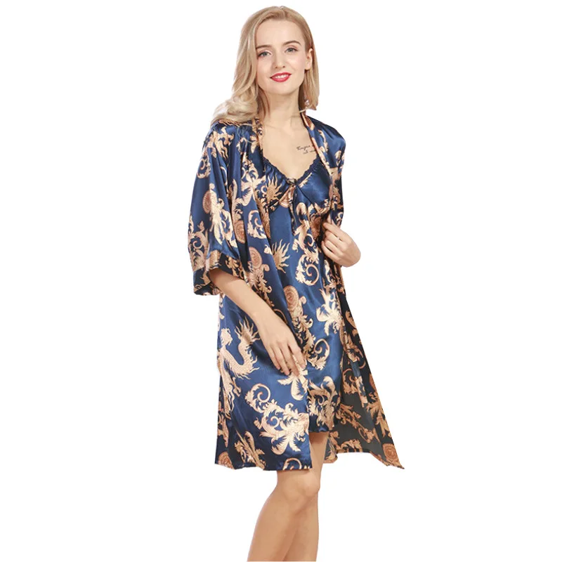 Женская ночная сорочка из 101 шелка с драконом|Комплекты халатов и сорочек| |