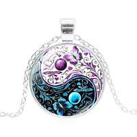 yin yang necklace tai chi unisex time stone cabochon glass pendant chain dragon moon yin yang necklace jewelry accessories gifts