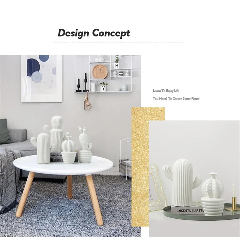 

[New] Nordic Style Ceramic Crafts Cactus Desk Decorations Minimalism Home Decoration Accessories for Living Room Study Ornament