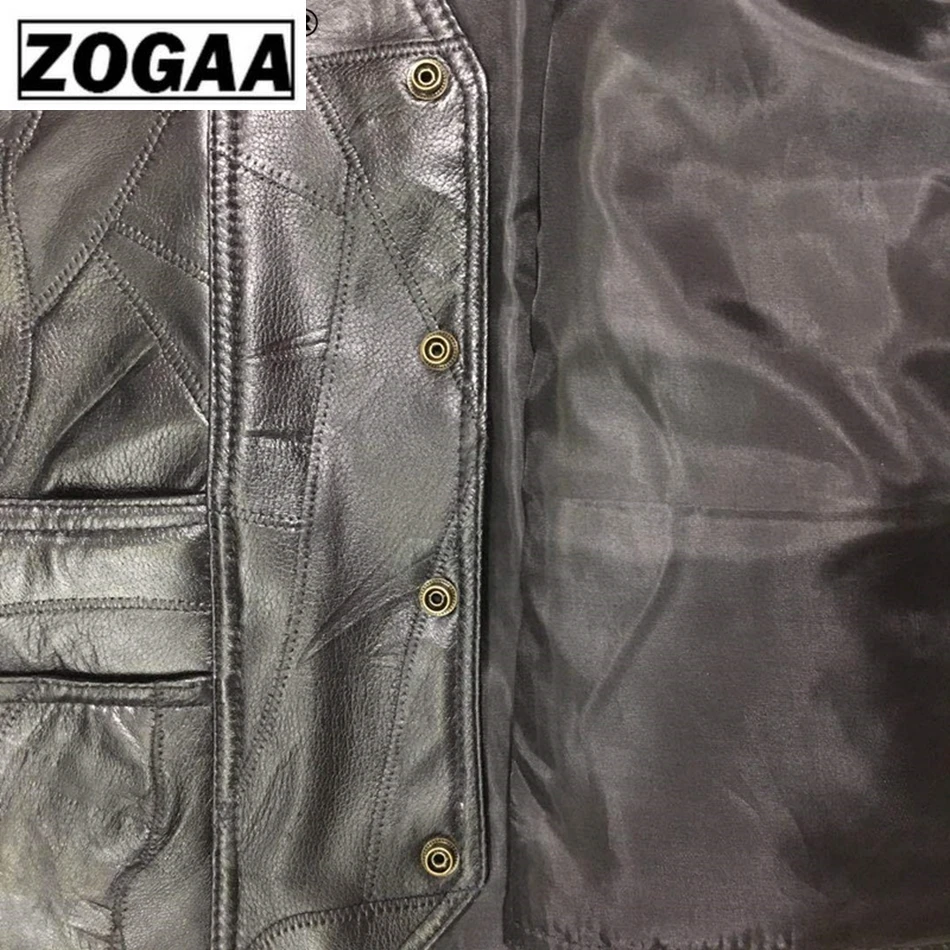 Мотоциклетный жилет кожаный мужской черный Байкер панк натуральная кожа на