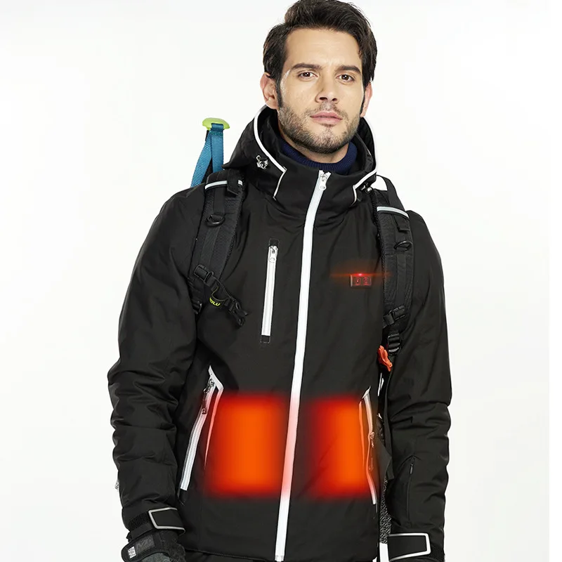 Мужской зимний лыжный костюм куртка с капюшоном и USB подогревом