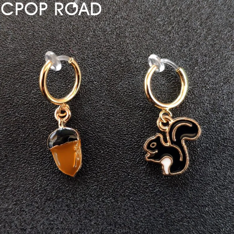 Серьги клипсы Cpop с изображением белки и орехов женские милые гипоаллергенные