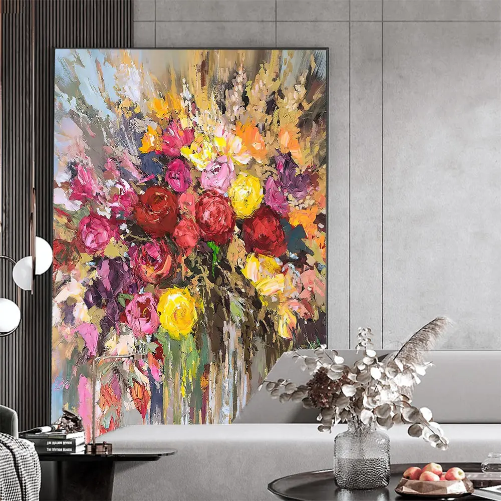 

Abstract Colourful Floral Oil Painting Rose Quadro Flower Posters Prints Wall Art Canvas Painting Living Room Home Decor Picture