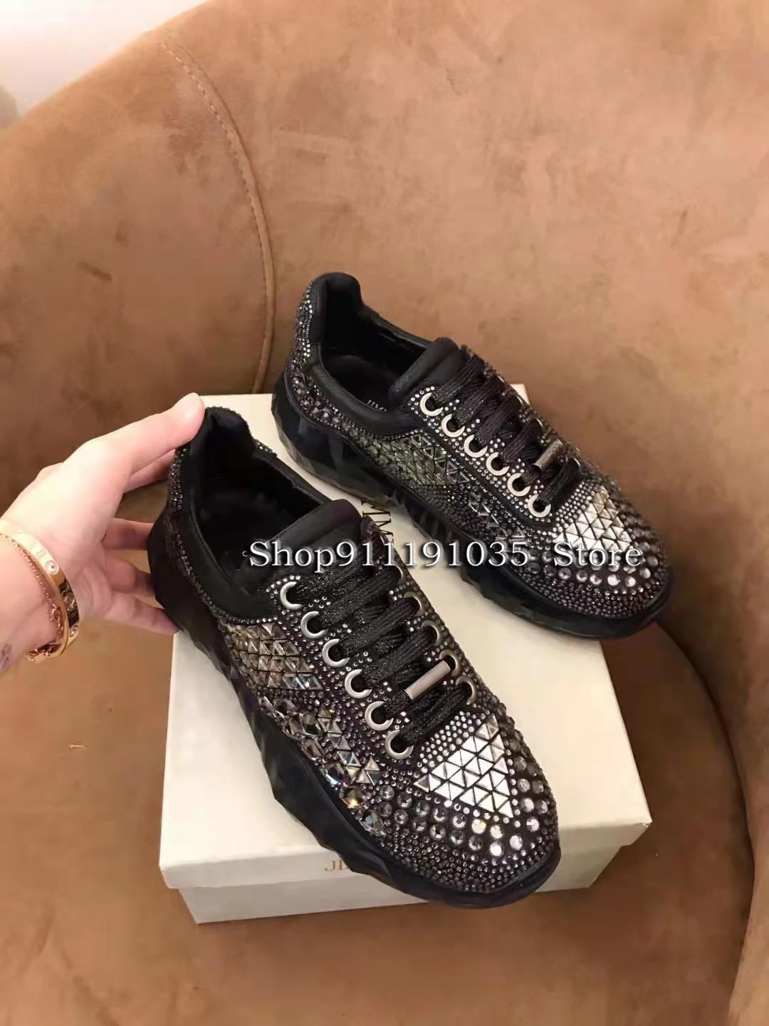 

New women's designer brand classic rhinestone sneakers size running sneaker heel height 6cm, 34-40