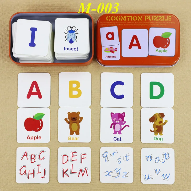 M-003 Alphabet style Пазл детские игрушки для детей, карточки, бумага, совпадающая игра, когнитивные карточки, автомобиль, фрукты, животные, жизнь, набор, пара, отрезная игрушка - Цвет: M-003 Alphabet style