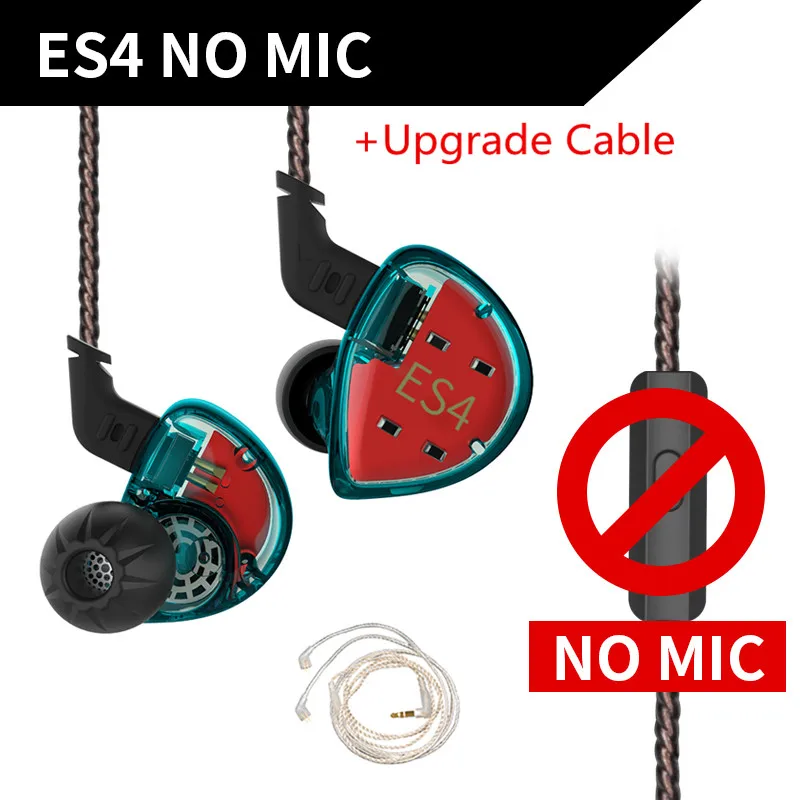 cyan no mic(silver KZ ES4 1DD+ 1BA Hybrid Hifi наушники-вкладыши Динамический драйвер шумоподавление Гарнитура замена кабеля AS10 ZS10 BA10 ZST ES3 ZSN - Цвет: cyan no mic(silver