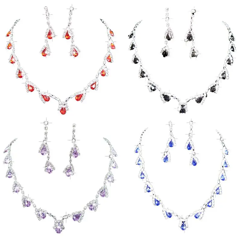 

N58F Jewelry Sets Wedding Rhinestone Crystal Bib Statement Necklace Earrings Set Brides Party Prom costume jewelry for women
