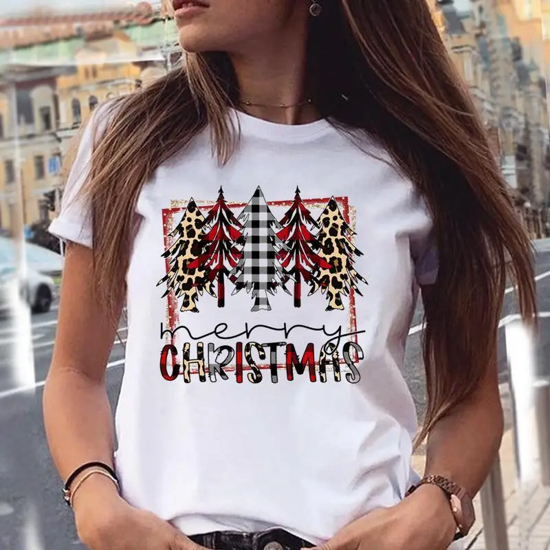 

2021 Women Top Lovely Season Festival Happy Christmas Fashion Print T-Shirt Cartoon Tshirt Female Graphic New Year Tee Tshirt
