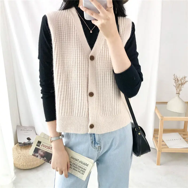 

Женский однотонный кардиган без рукавов, однобортный жилет, весна-осень, Q256, 2022