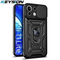 keysion shockproof case for xiaomi mi 11 lite 5g ring stand push pull camera protection phone cover for xiaomi mi 11i 11t pro