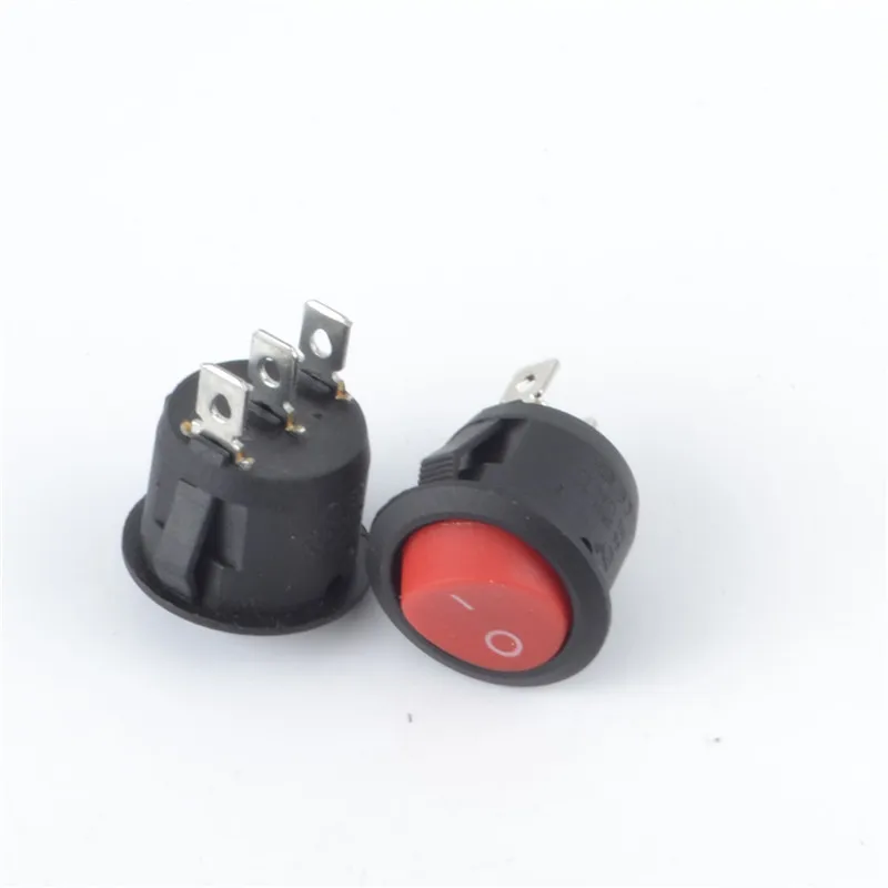

10pcs Red Black ON/OFF Round Rocker Toggle Switch 6A/250VAC 10A 125VAC Plastic Push Button Switch 3PIN 22mm diameter