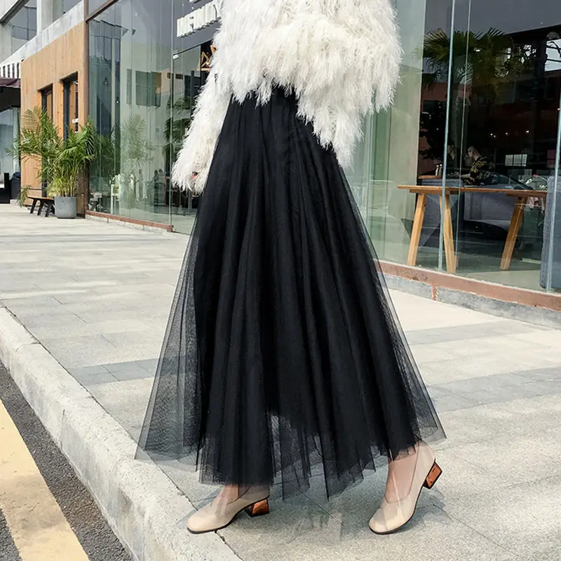 

[3-layer yarn + lining] Korean autumn and winter mid length skirt student fairy yarn skirt mesh skirt