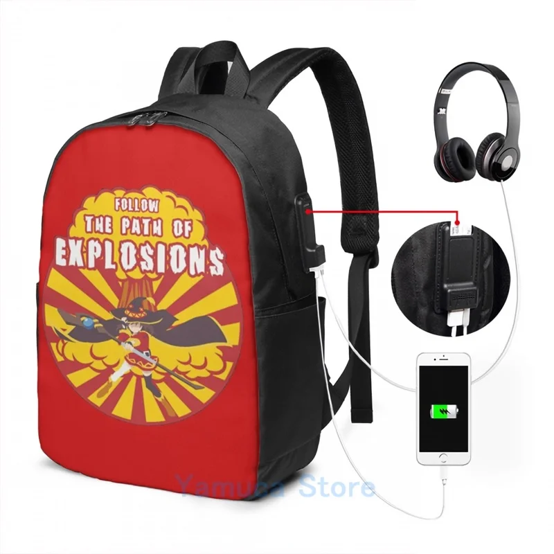 Забавный графический принт Kono Subarashii рюкзак с USB-зарядкой мужские школьные сумки