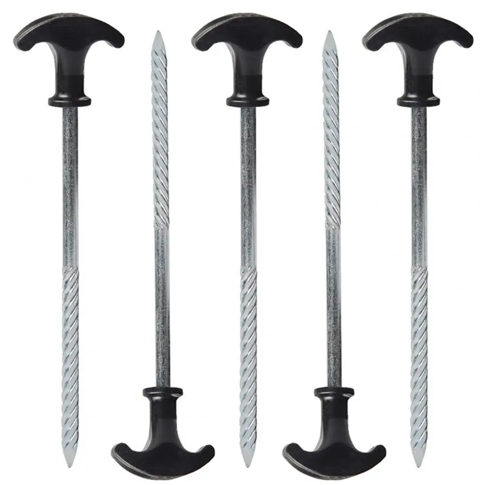 

5pcs Hooks Tent Pegs Screw 20cm Steel Stakes Heavy Duty Awning Elements Moisture Pads Nails Outdoor Camping Hiking Accessories