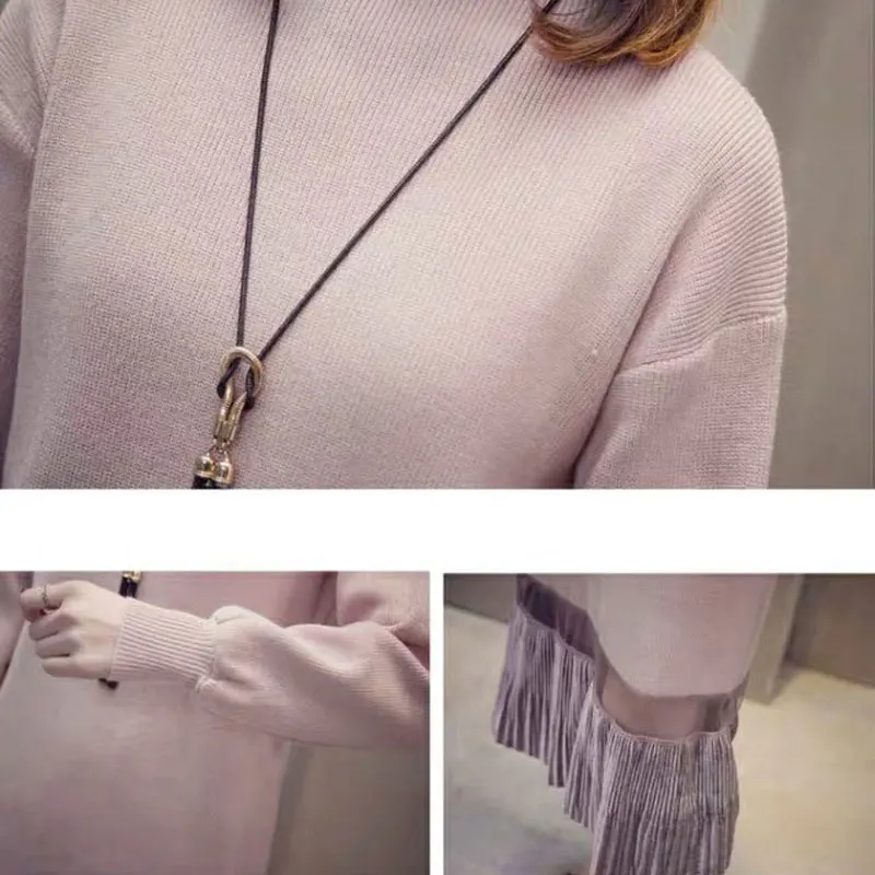 DISIMAN осень 2019 новый свитер с высоким воротом женский розовый корейский стиль