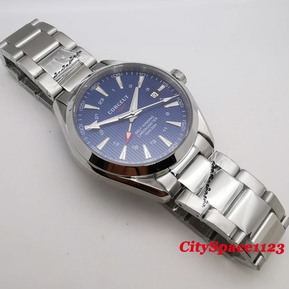 Мужские механические часы из нержавеющей стали с синим циферблатом 41 мм|Мужские