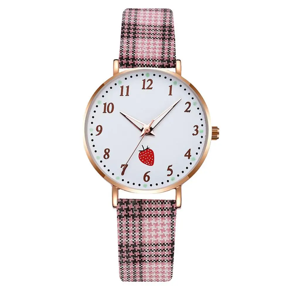 

Luxury Fashion Women Watches Elegant Ladies Quartz Wristwatches Strawberry Design Simple Woman Watch Vintage Leather Strap Clock