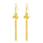 Оптовая продажа, длинные женские серьги-подвески в виде цветка с медным покрытием, 24 К, золотистого цвета, с перекрестными розовыми кисточками