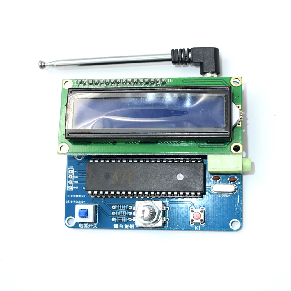 STC89C52 + TDA5807 TDA2822 89-108 МГц постоянный ток 5 в стандартный цифровой FM-стереозвук |