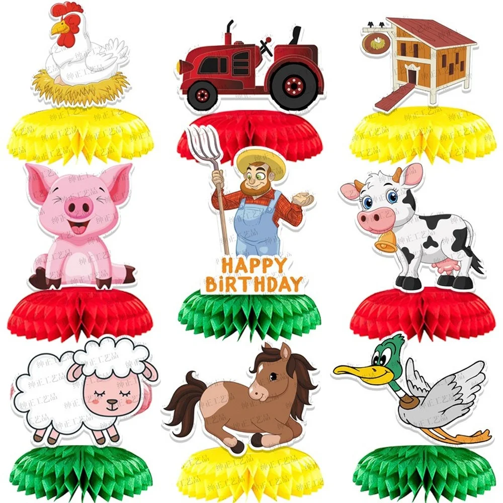 9 шт./лот ферма свинка корова трактор сотовый шар настольное украшение соты