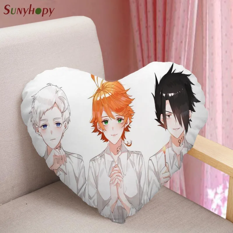 

Yakusoku No Neverland, подушки в форме сердца, Наволочки на молнии, атласная тканевая подушка, украшение для дома