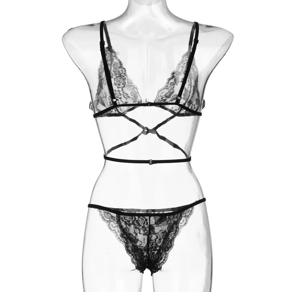 

Women Lace Hollowout Push Up Top Underwear G-string Set Sexy Bandage Large size Sleepwear Erotic Lingerie bra set 99
