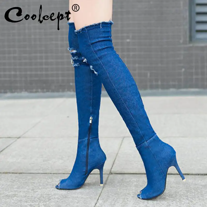 Coolcept/женские сапоги до бедра Сезон осень-зима Обувь с открытым носком Женские