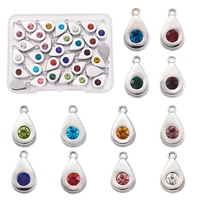 48pcs waterdrop birthstone color alloy glass rhinestone charms diy accessories for earrings necklace jewelry pendant making