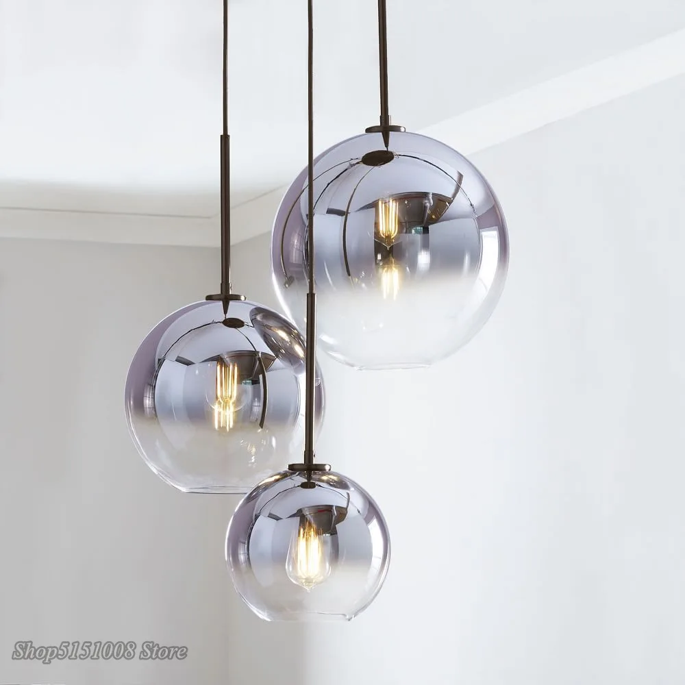 Lámpara colgante moderna de plata clara para cocina, luz LED con bola de cristal dorada, nórdica, decoración para sala de estar y comedor