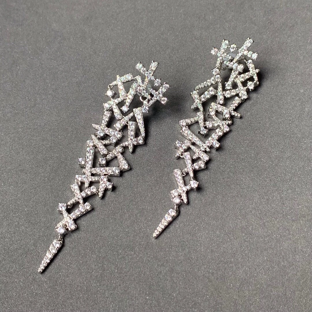 

UMGODLY Fashion Silver Color Earrings Long Spark Branches AAA Cubic Zirconia Earrings Women May New Festival Jewelry Gift