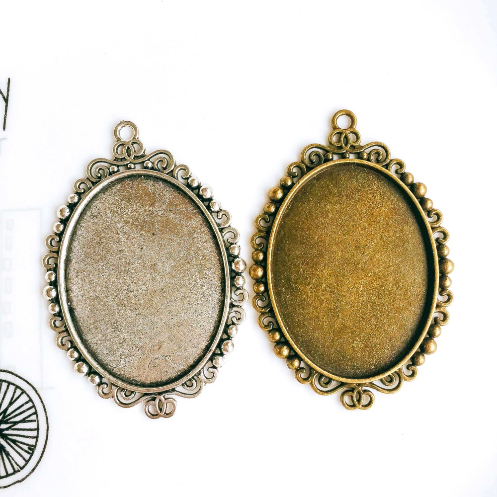 5pcs/lot 30x40mm Necklace Pendant Setting Antique Bronze Silver Color Glass Cabochon Blank Base Supplies for Jewelry T118 | Украшения и