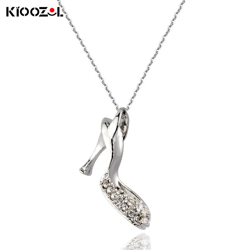

KIOOZOL Shiny Dazzling Rhinestone Silver Plated High Heels Pendant Silver Color Choker Necklace For Women Party Jewelry 405 KO2