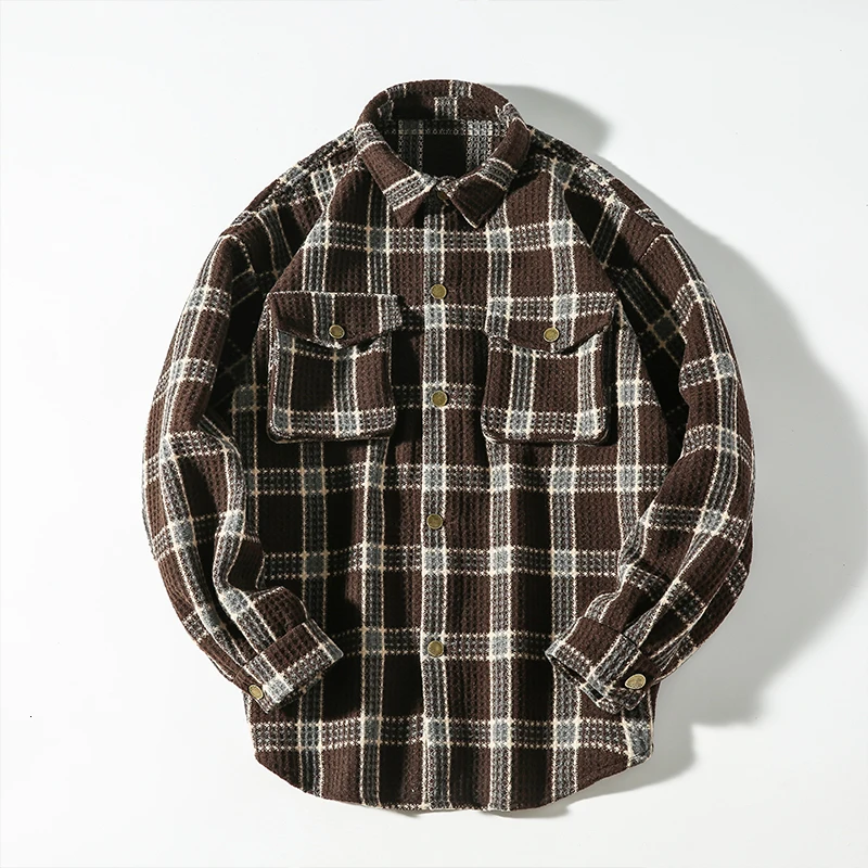 

Autumn And Winter New Tooling Casual Loose Fashion Trend Lapel Plaid Men's Jacket Streetwear Clothes Hip Hop