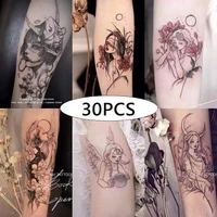 Временные татуировки для мужчин и женщин, водонепроницаемые, черные, для боди-арта, рук, талии, 30 листов