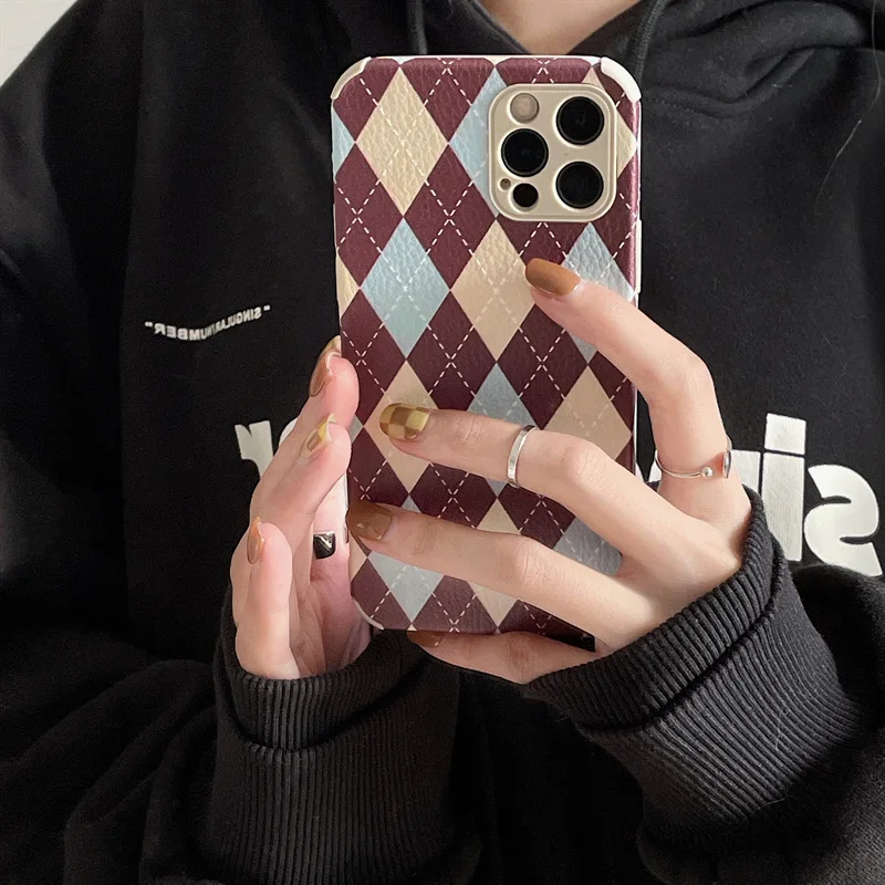 

Модный простой чехол для телефона с ромбовидным узором для iPhone 13, 12, 11 Pro, Xs Max, X, Xr, 7, 8 Plus, противоударный мягкий силиконовый чехол-накладка, че...