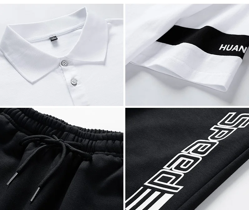 

Summer Top Short Set Mens 2021 Fashion Turndown Collar 2 Pieces T-shirt Shorts Fitness Suits Tracksuit Brand Sportsuits Set Men