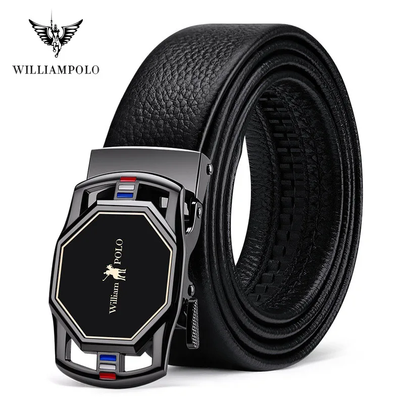 Ремень WILLIAMPOLO мужской с храповым механизмом мягкий кожаный деловой пояс из