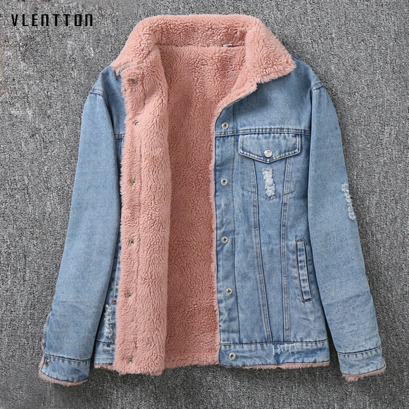 Женская джинсовая куртка с длинным рукавом однотонная теплая Повседневная из