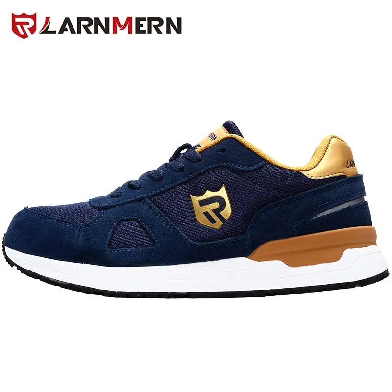 L9096-BLUE LARNMERN/Мужская Рабочая защитная обувь со стальным носком; строительные кроссовки; дышащая легкая противоскользящая Антистатическая нескользящая обувь - Цвет: L9096-BLUE