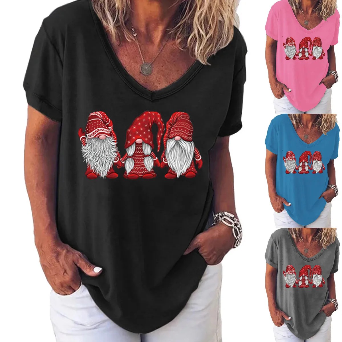 

New Year T Shirts For Women 2022 Harajuku V Neck Short Sleeve Tee Top Christmas Cute Funny Graphic Letter Print T-shirts