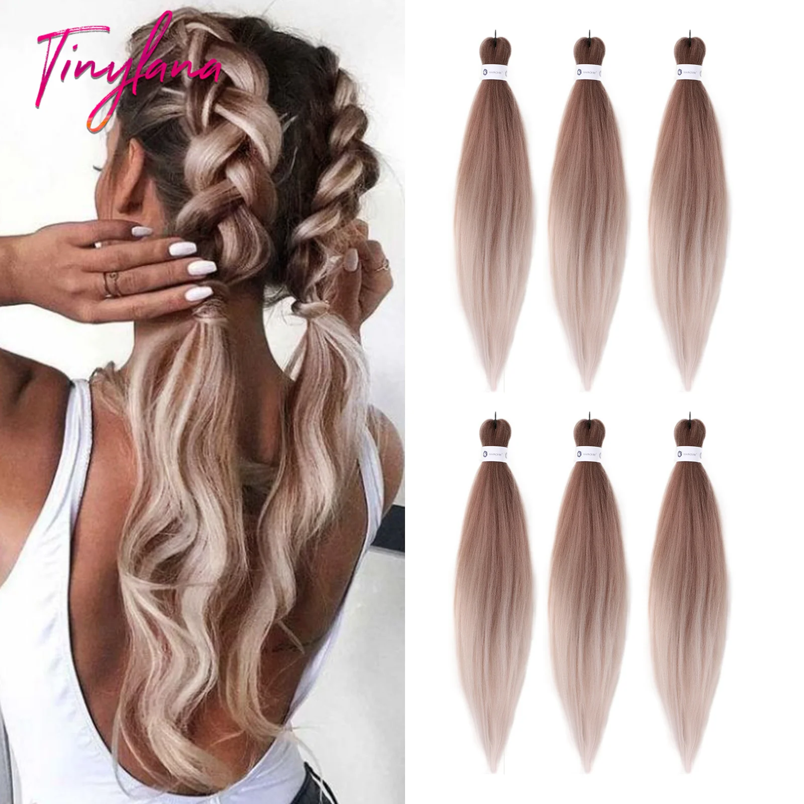 

TINY LANA Long Brown Blonde Extension Hair Wigs Colorful extended braid Synthetic wig for women Brazilian Jumbo Hair 26 inch 6pc