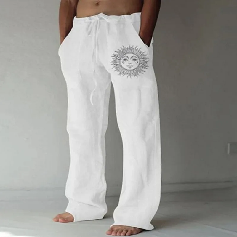 

Summer Vintage Men Cotton Linen Oversized Jogger Trousers Hip Hop Avatar Print Male Plus Size Loose Wide Leg Pants Men