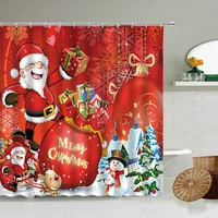 cartoon santa shower curtain snowman reindeer xmas tree holiday gifts new year merry christmas bathroom decor with hook screen