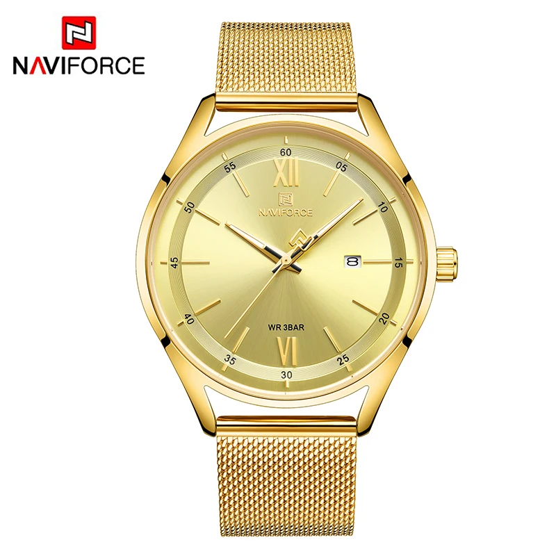 Часы NAVIFORCE для пар роскошные брендовые золотые наручные часы мужчин и женщин