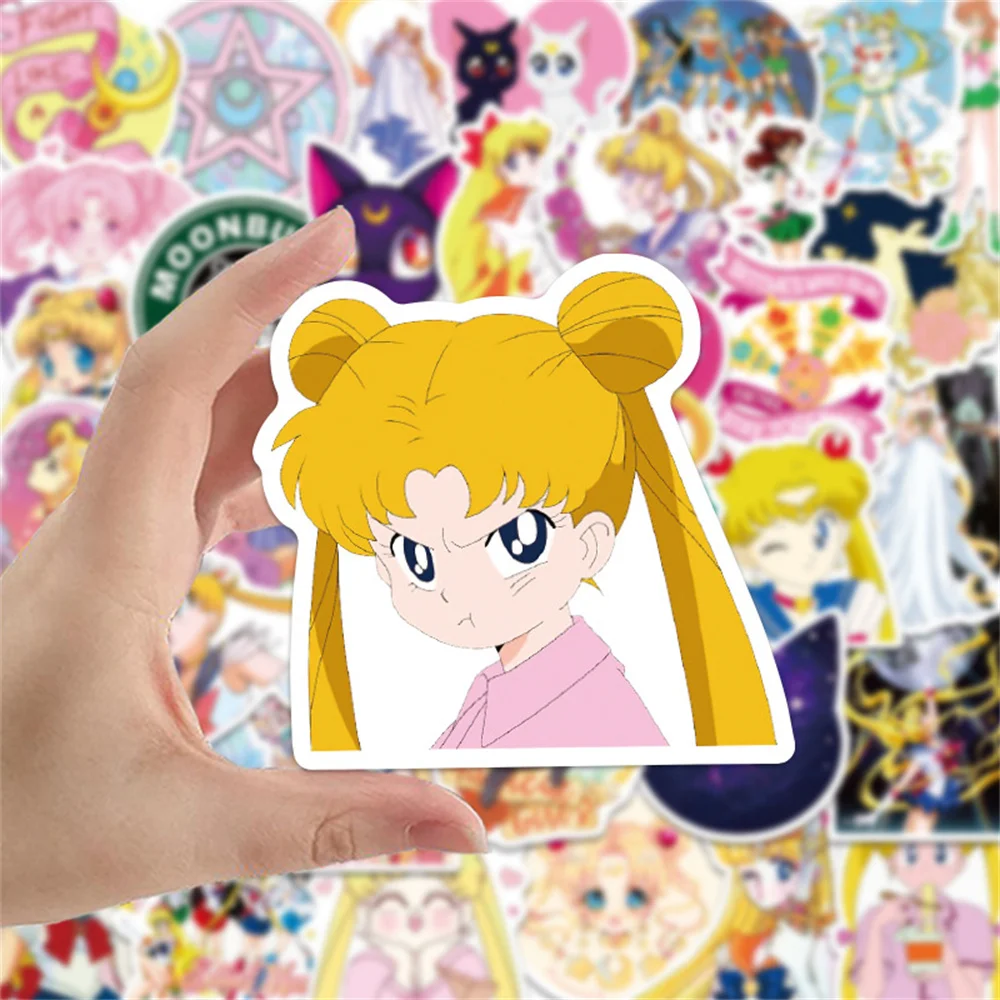 Moon Sailor Moon-garabatos para port&aacute;til, guitarra, motocicleta, equipaje, Skateboard, bicicleta, pegatina impermeable, venta al por mayor, 10/30/50 Uds.-2