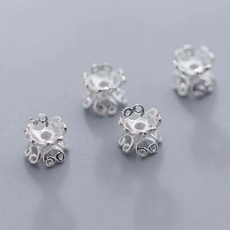 Реальная твердая кожа серебряная двухсторонняя Крышка для бусин в форме цветка